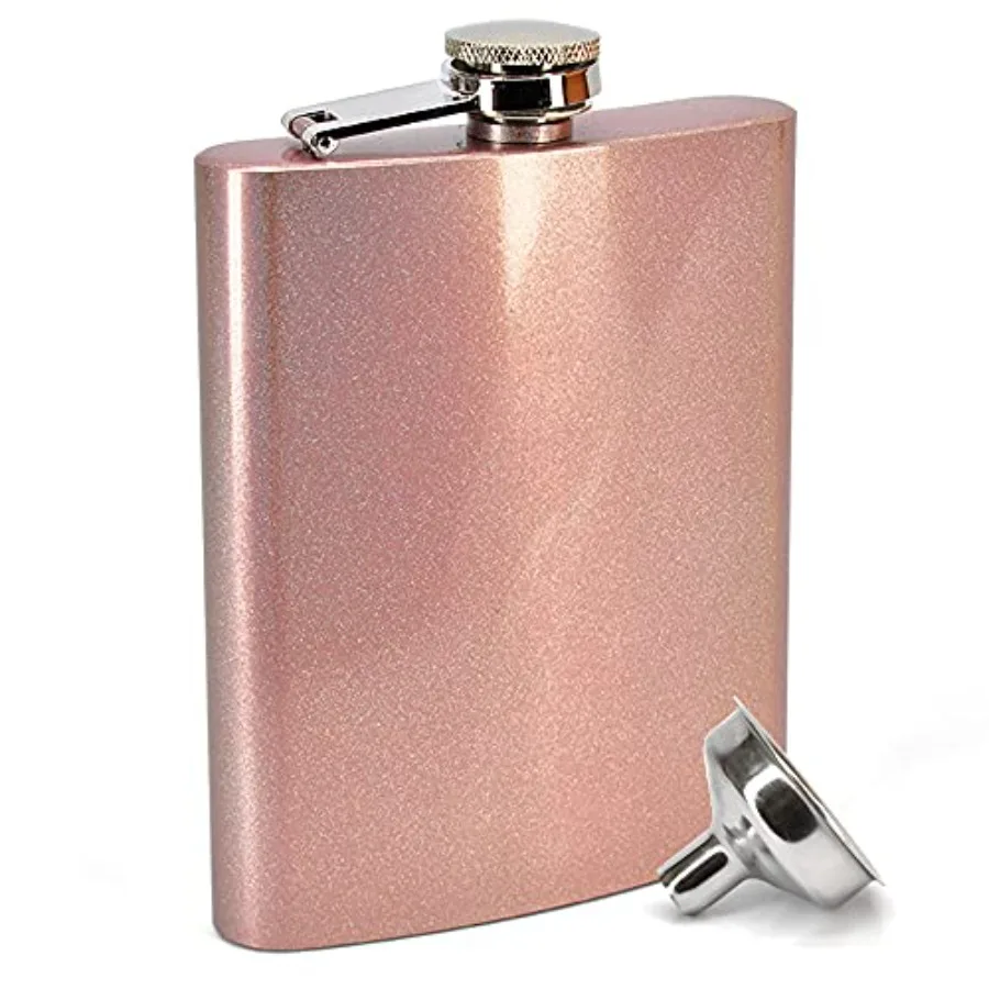 

- 8 oz Rose Gold Holographic Glitter Sparkle Stainless Steel Hip Flask w/Funnel - Wedding Party - Groomsman - Bridesmaid