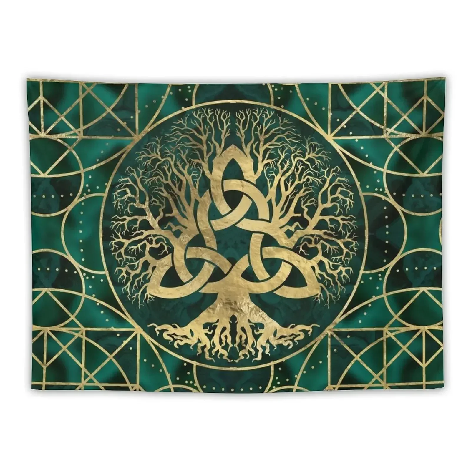 Tree of life with Triquetra Malachite and Gold Tapestry Home Decorations Room Decor For Girls Decoration Home Tapestry