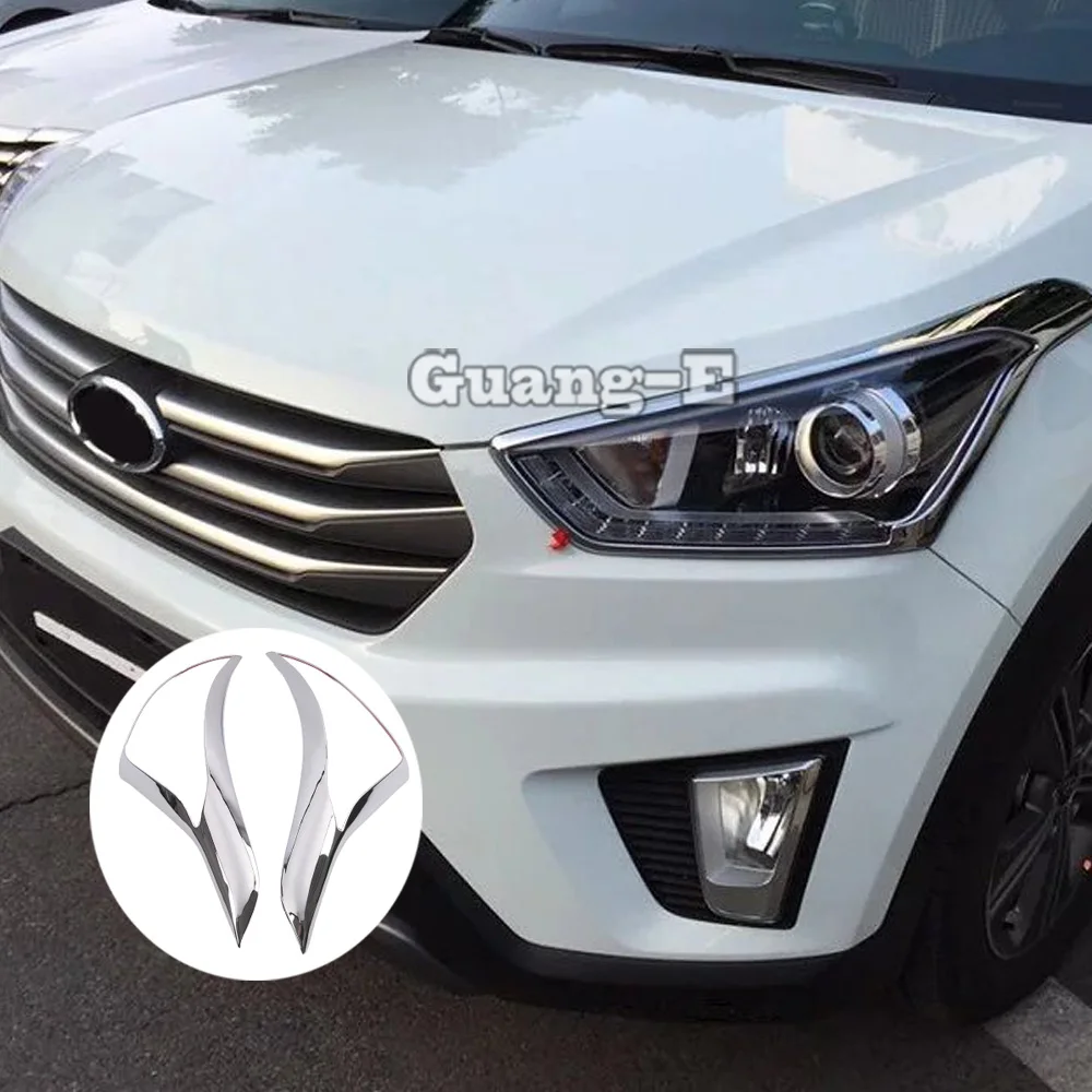 For Hyundai Creta IX25 2014 2015 2016 2017 2018 2019 Front Head Light Lamp Hood Eyebrow Frame Stick ABS Chrome Cover Trim 2PCs