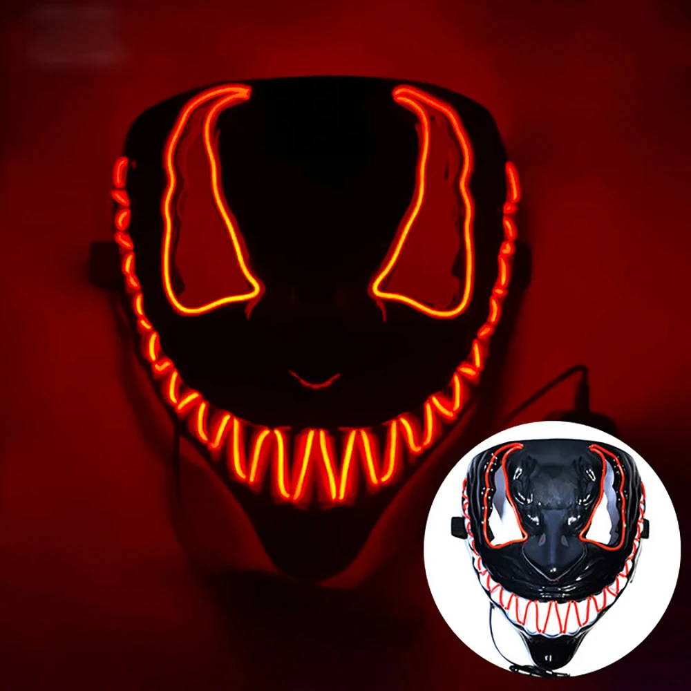 Luminous Light Up Led Mask LED Glowing Party Venom Color Mask Halloween Decoration Unisex Horror Carnival Cosplay Dress Up Props