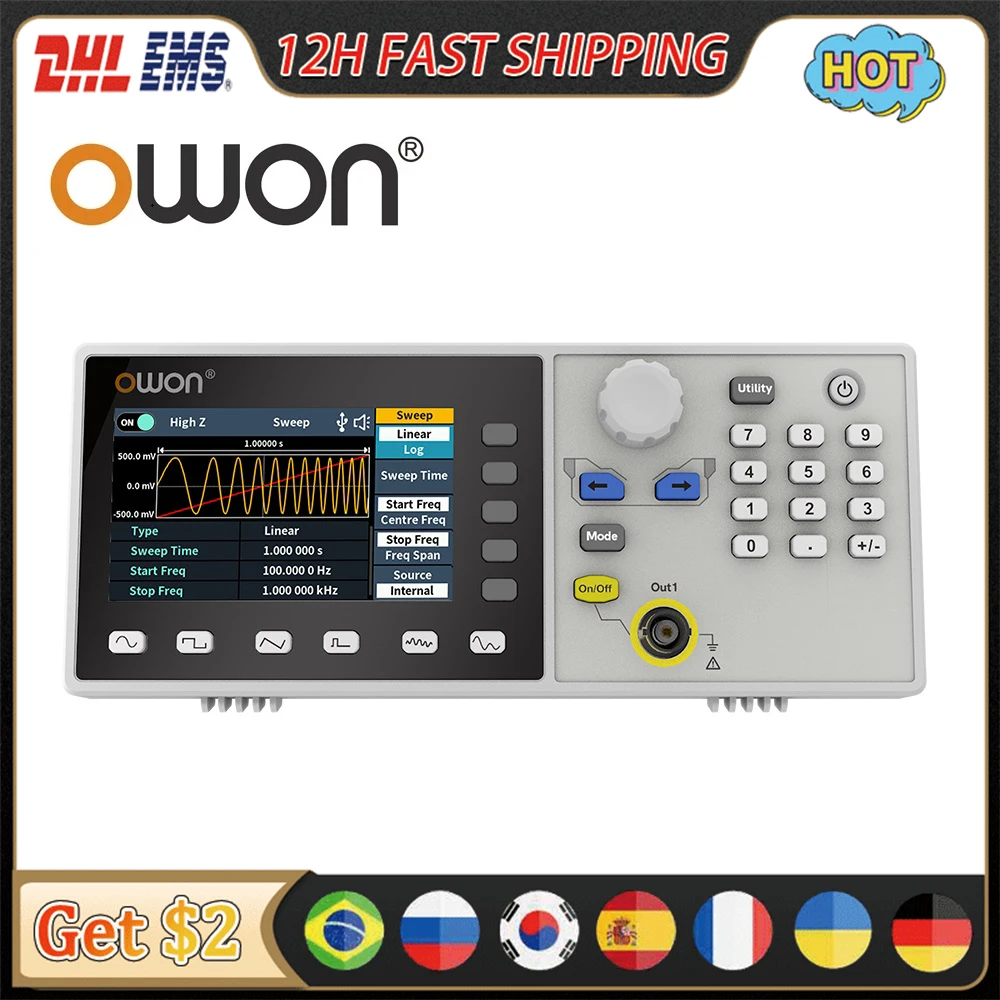 

OWON DGE1030 Arbitrary Waveform Signal Generator Single Channel 30MHz 1CH 3.6-inch Desktop 14 bit Supports SCPI labview function