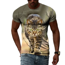 Fashion Creative Funny Cat Graphic Men T-shirt Summer Casual Personality Animal 3D Printed Tees Trend O-neck Short Sleeve Tops