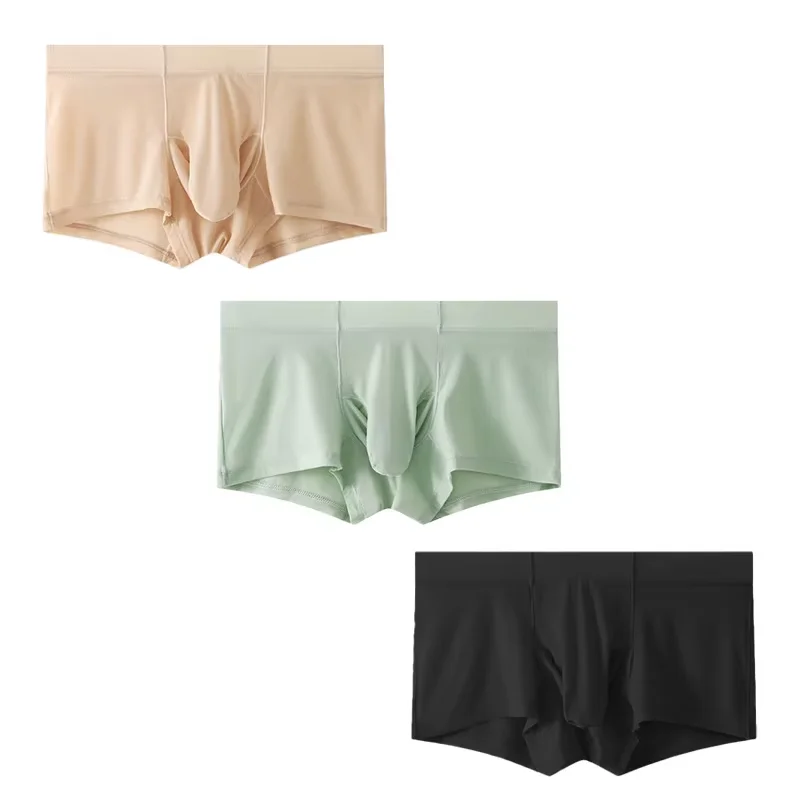 

3pcs Men Trunks Ice Silk Breathable Seamless Elephant Nose Boxers Underwear See-through Briefs Shorts Ultra-thin Panties