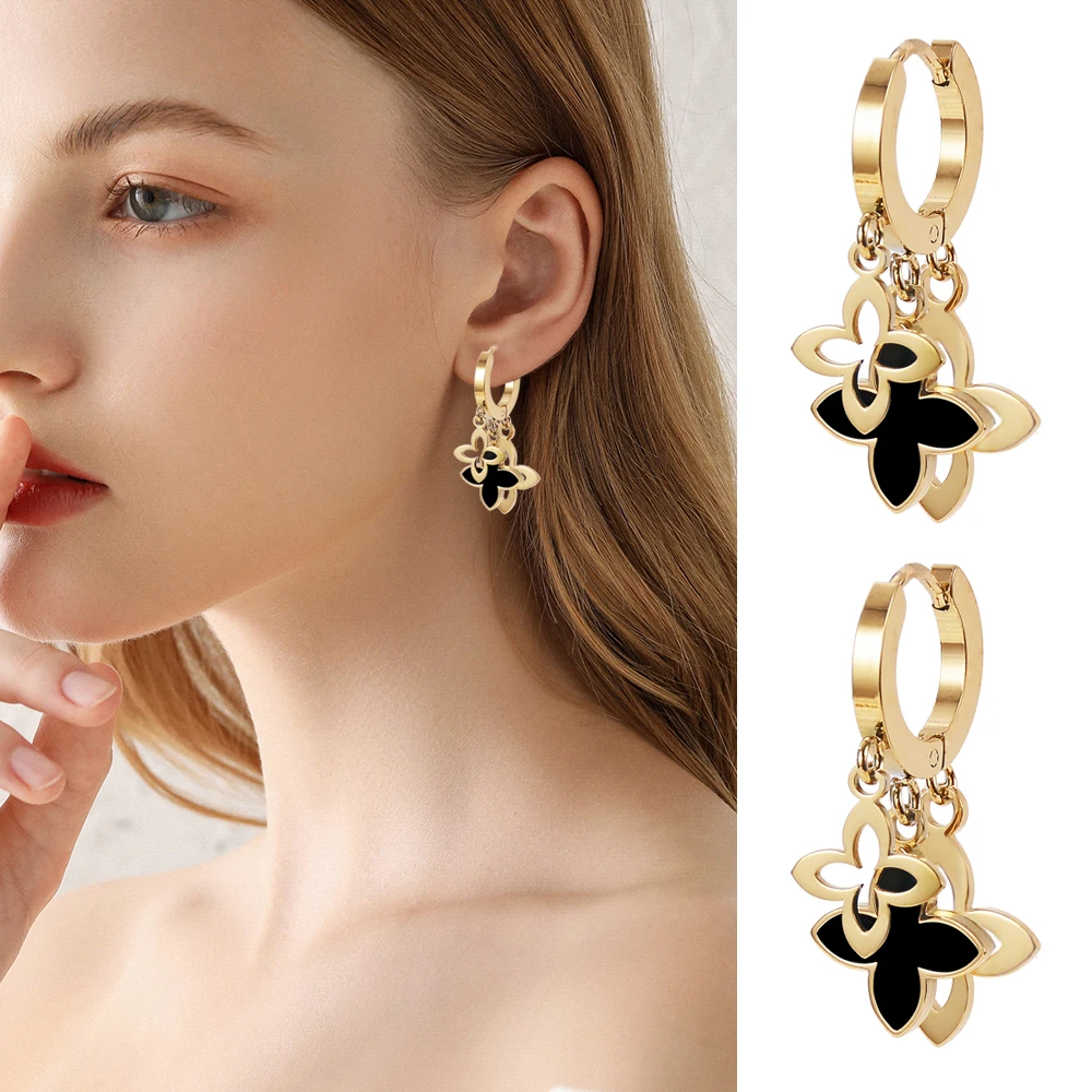 Fashion Stainless Steel Four Leaf Clover Earrings for Women Europe and America Luxury Allergy Prevention Jewelry Gift