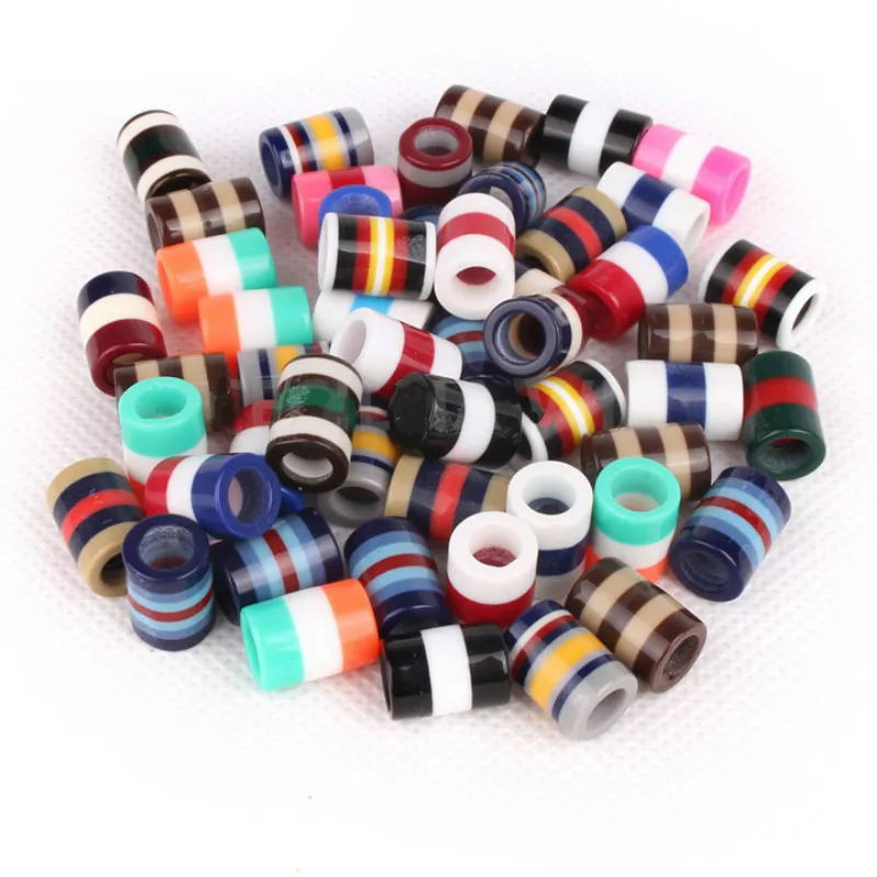 20 Pcs/set Colorful Transparent Resin Dreadlock Beads Stripes Pattern Hair Braid Dread Cuff Clip Braiding Styling Tool