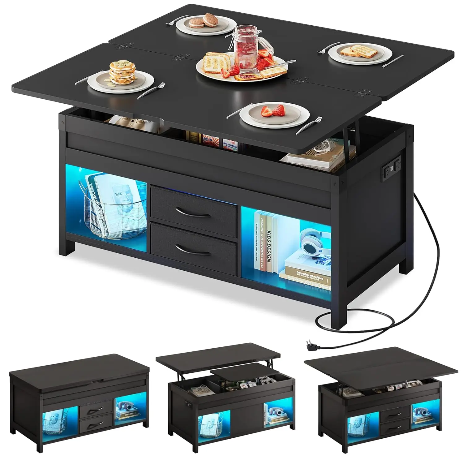 

40in Lift Top Coffee Table with Storage LED USB Hidden Compartment for Living Room, Customized