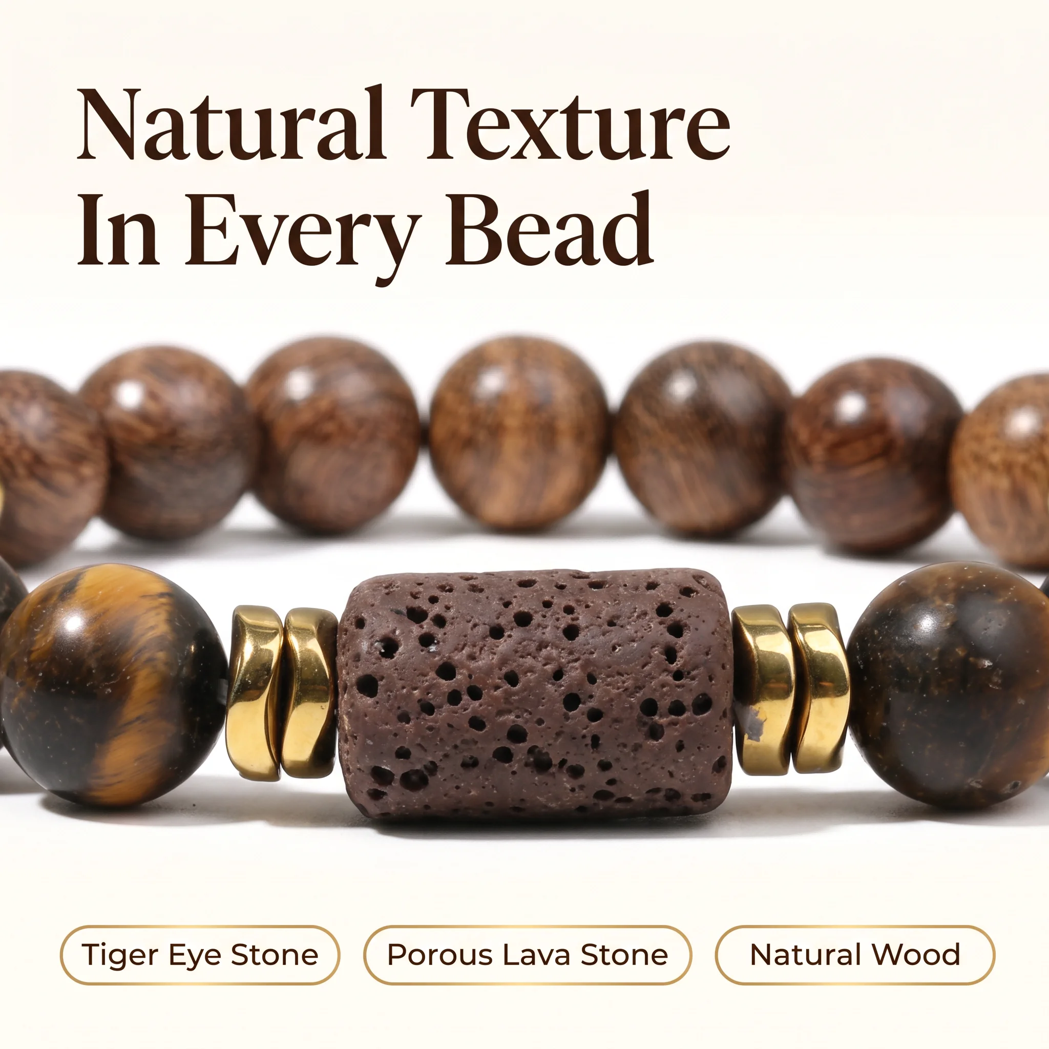 Lava Stone Aroma Diffuser Bracelet Natural Tiger Eye Wood Beads Essential Oil Aromatherapy Unisex Stretch Handmade Jewelry