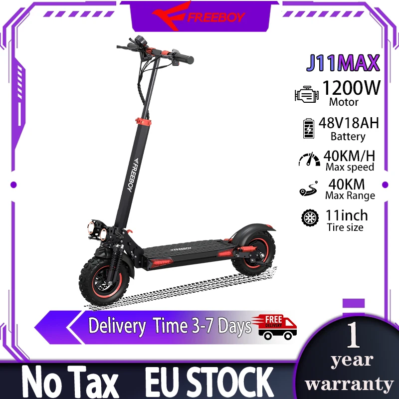 Trottinette électrique J11 MAX, moteur 1200W, batterie 48V18AH, pliable, avec siège, pneus de 11 pouces, trottinette électrique pour adultes.
