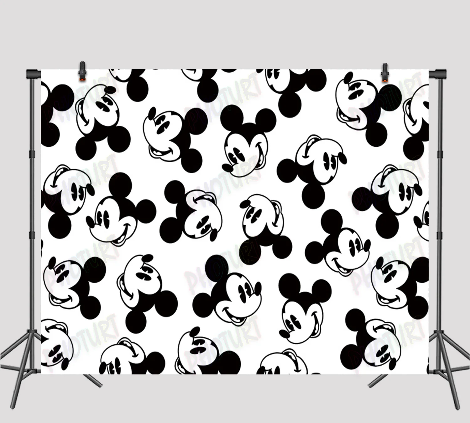 Disney Mickey Mouse Head Backdrop Kids Birthday Decoration Background Black White Vinyl Photography Photo Studios Props