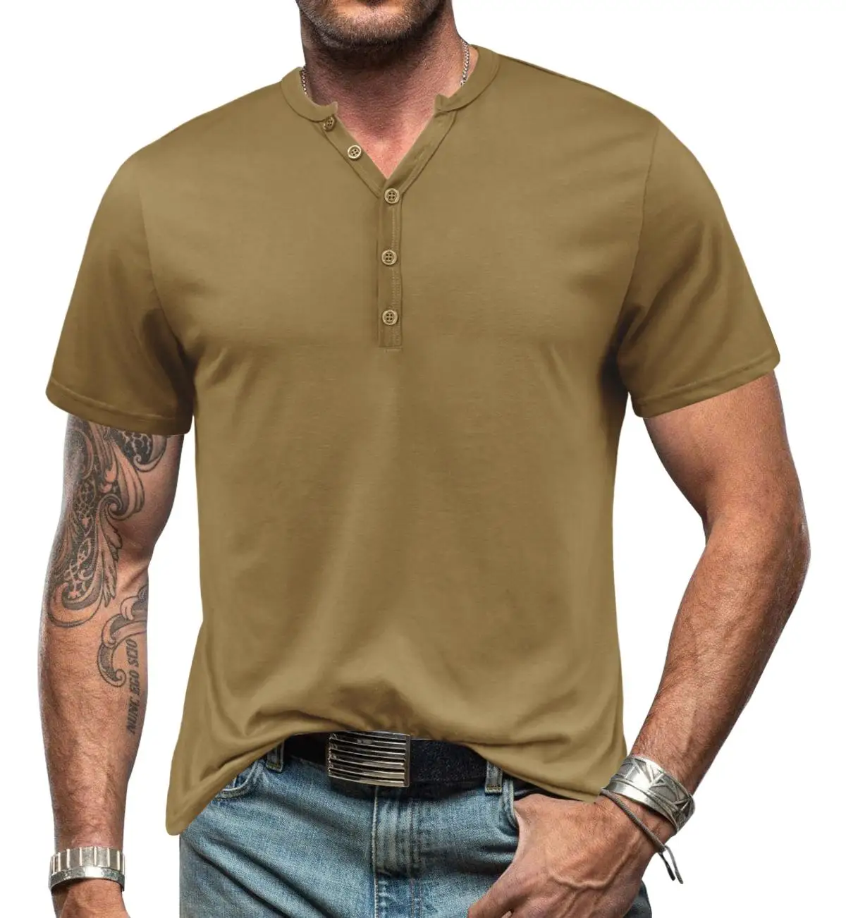 Men's Henley Bottons Short Sleeve T Shirts Loose Summer Breathable Tops Tee Men Casual Sports Fitness Daily Bottoming Clothing