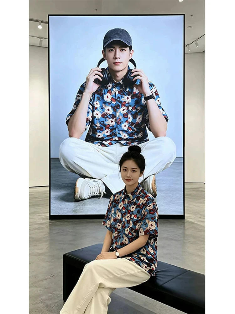 

Hawaii Floral Print Men's Shirt Half Sleeve Ice Silk Thin Summer Beach Vacation Casual Loose Fit Breathable Polyester Fiber