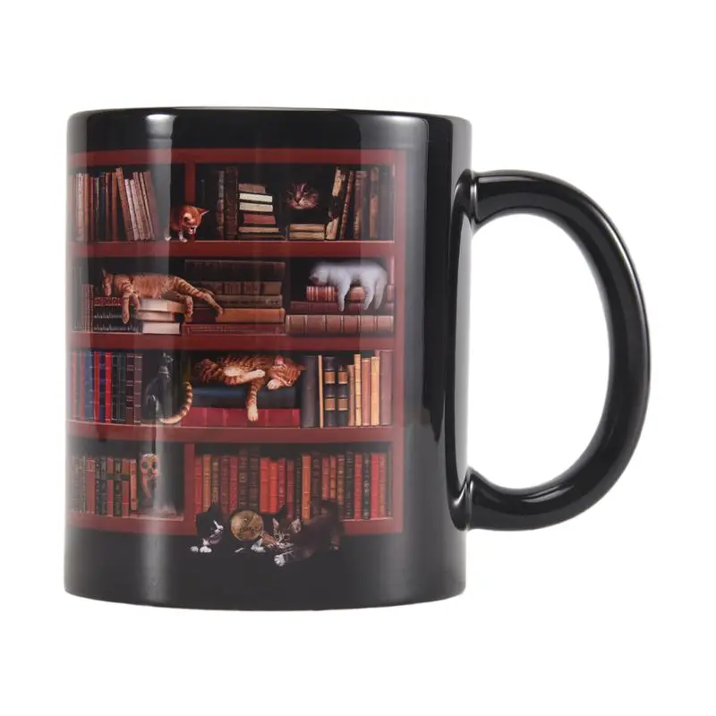 J1UL1N 3D Bookshelf Mug Library Bookshelf Cup Bookshelf Cat Design Book Mug Book Club Cup Novelty Coffee Mug Motivational Quote