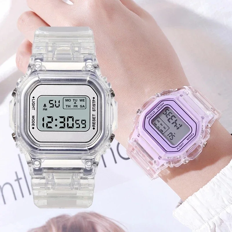 

New Fashion Transparent Electronic Watch LED Ladies Wristwatch Sports Waterproof Electronic watchs Candy Multicolor Student Gift