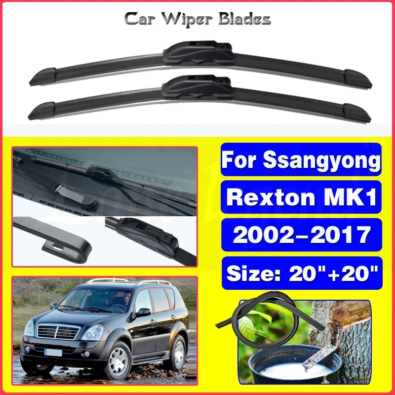 

Car Wiper Blade Window Windscreen Windshield Wipers Blades J hook Arm Auto Accessories For Ssangyong Rexton MK1 2002-2017 20"20"