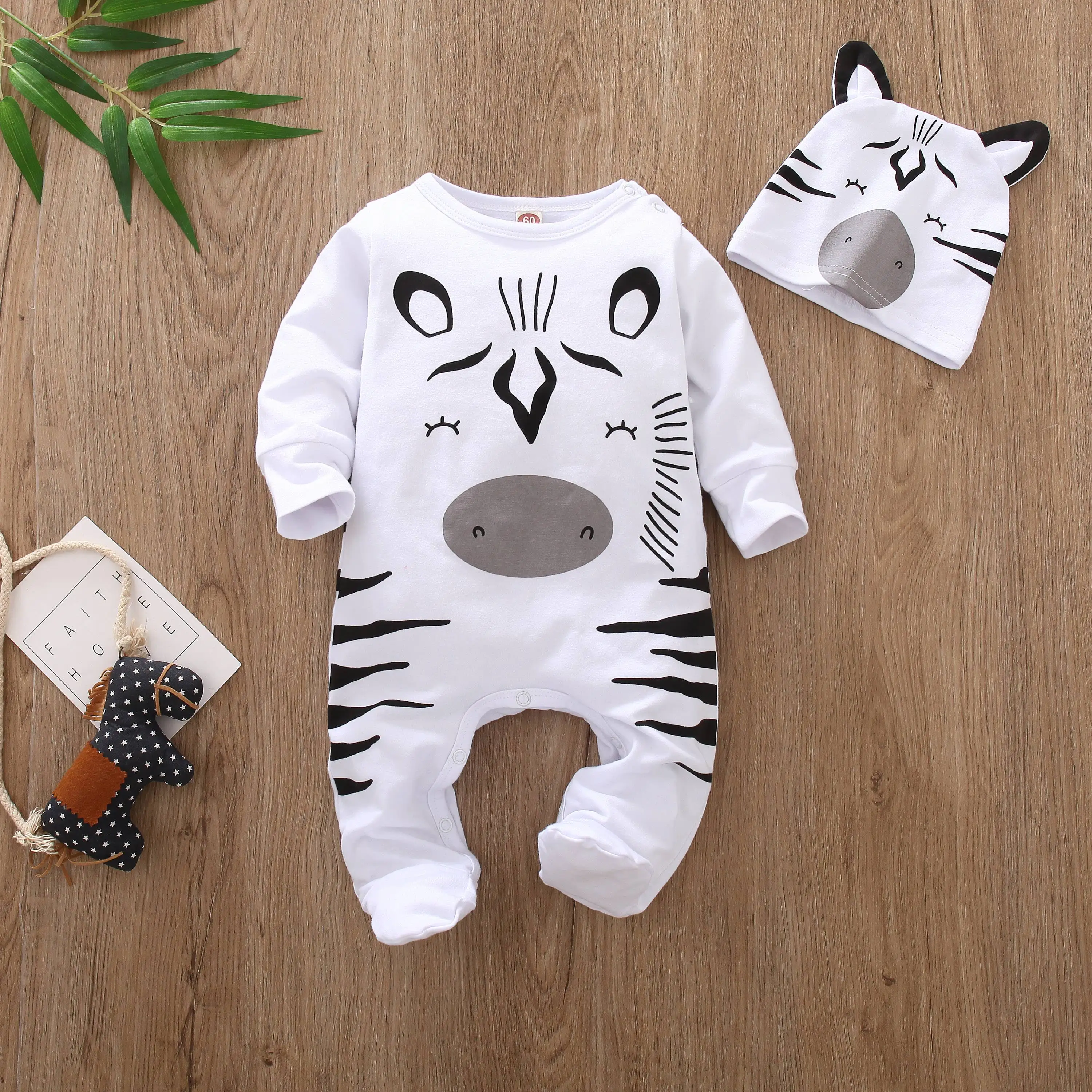 Baby Boy Rompers And Hat Long Sleeve Cotton Cute Animal Printing Newborn Baby Boy Girl Clothes Jumpsuit Toddler Infant Outfits