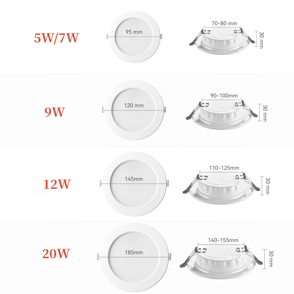 居間,廊下,バスルーム,キッチン,5w,7w,9w,12w,20w,220v用の埋め込み式LED天井ランプ