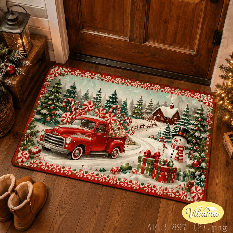 VIKAMA Christmas Welcome Doormat, Non-Slip and Easy to Clean, Entryway Mat, Bedroom and Kitchen Carpet, Holiday Home Decoration