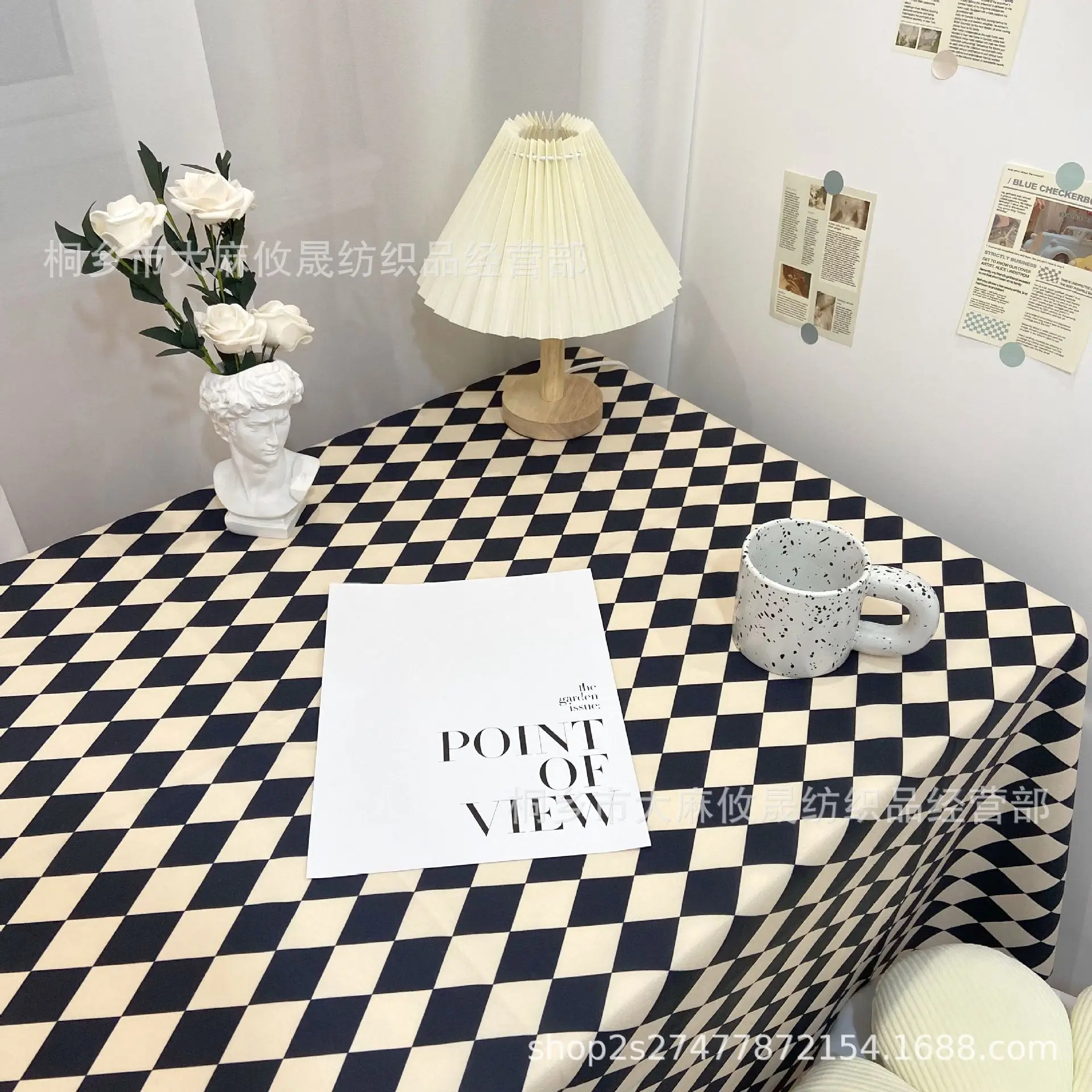 E143 style chessboard tablecloth table bedroom transformation coffee table dining table dormitory background cloth