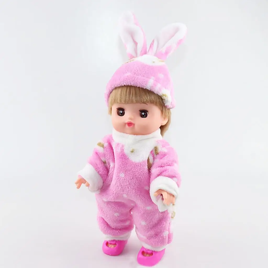 

Plush Jumpsuit Hat Set Doll Clothes Soft Outfit for Mellchan 25cm Reborn Girl