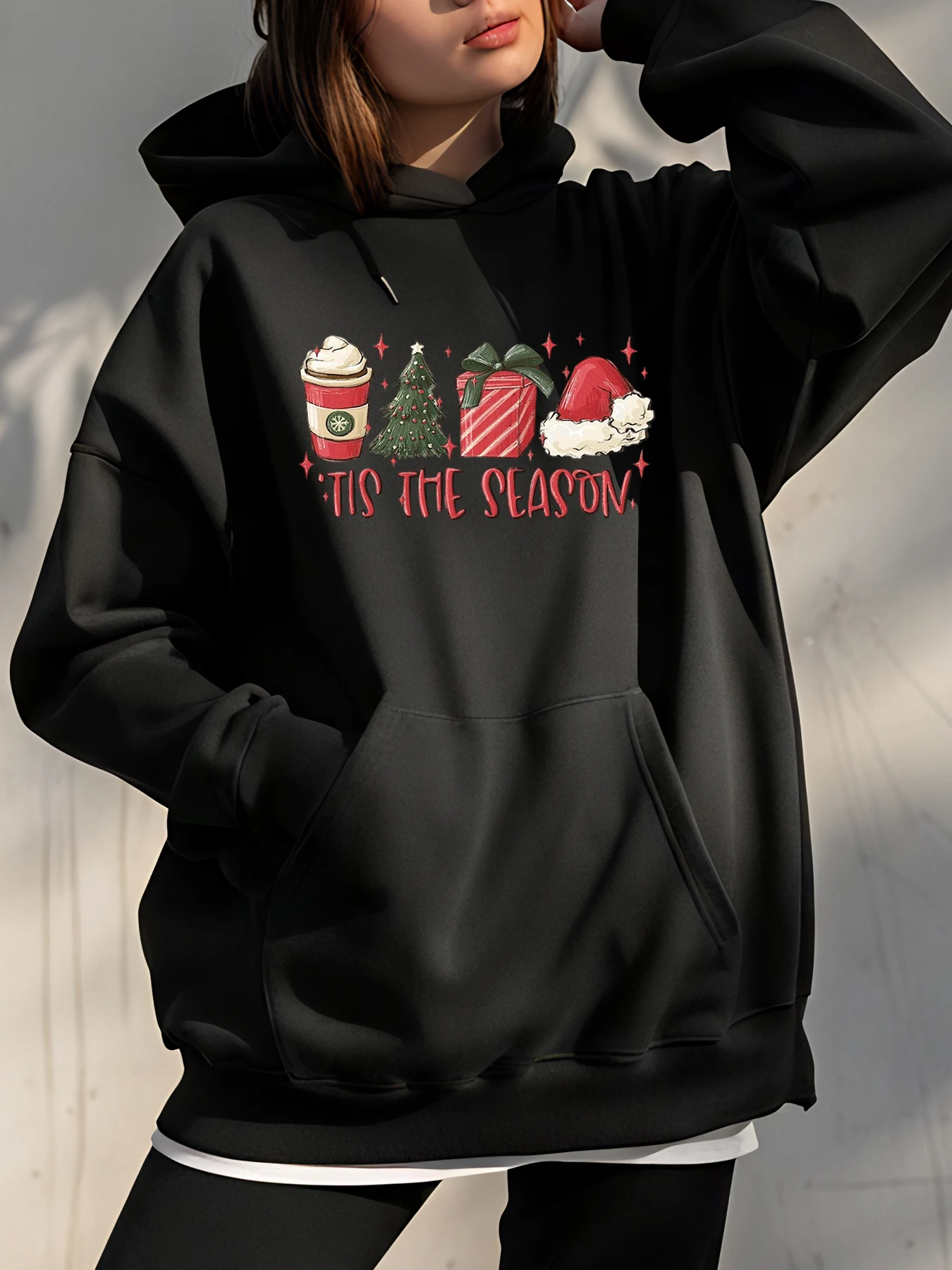 

Рождественская толстовка с капюшоном, рождественская кофейная елка, подарочная шапка с принтом, повседневная зимняя толстовка, женская праздничная модная верхняя одежда