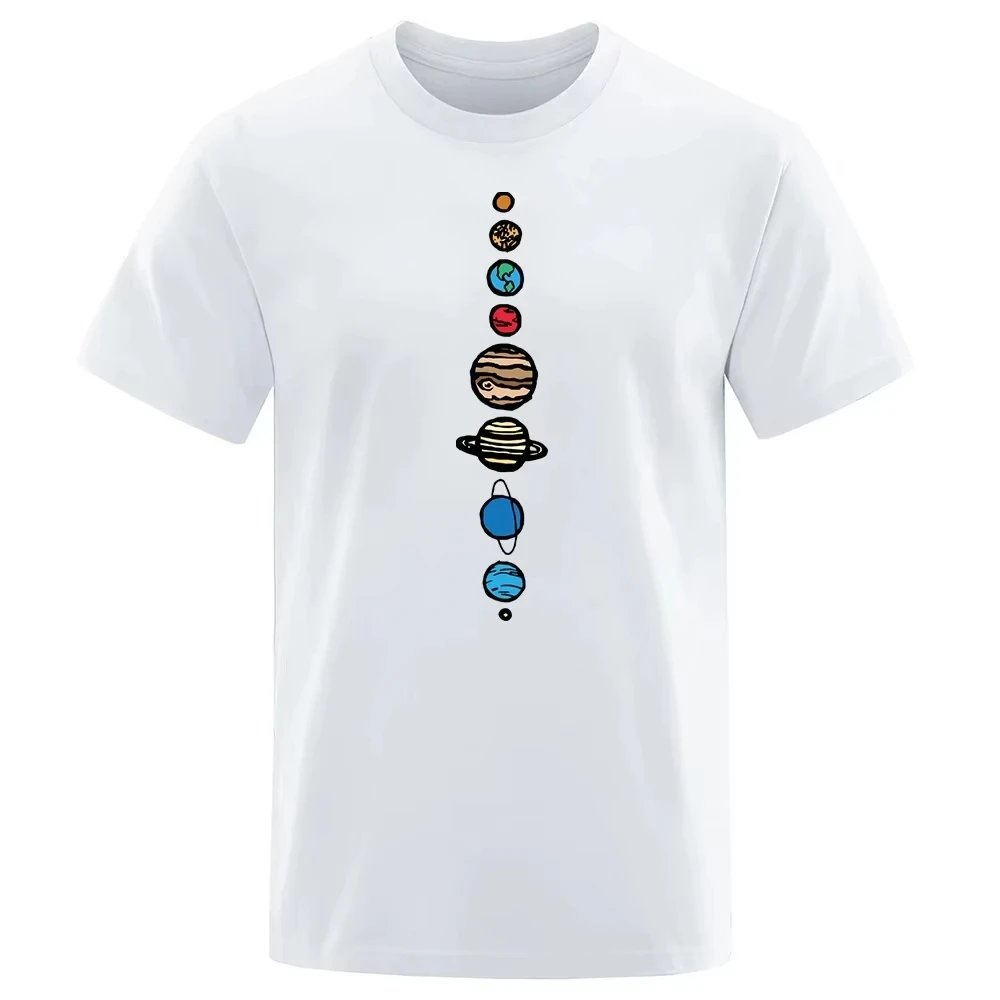 

2025 Summer Nine Planets Mens T-Shirt Universe Solar System Men Short Sleeves Loose Oversized Tee O-Neck Cotton Tshirt Street