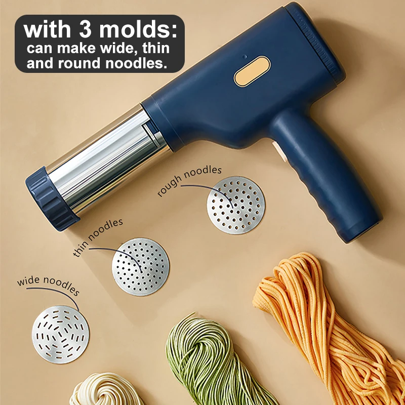 Small Handheld Pasta Noodle Maker Máquina de Prensa de Noodles Sem Fio Recarregável, 30s Rápido com 3 Moldes, Eletrodomésticos, 100V-240V