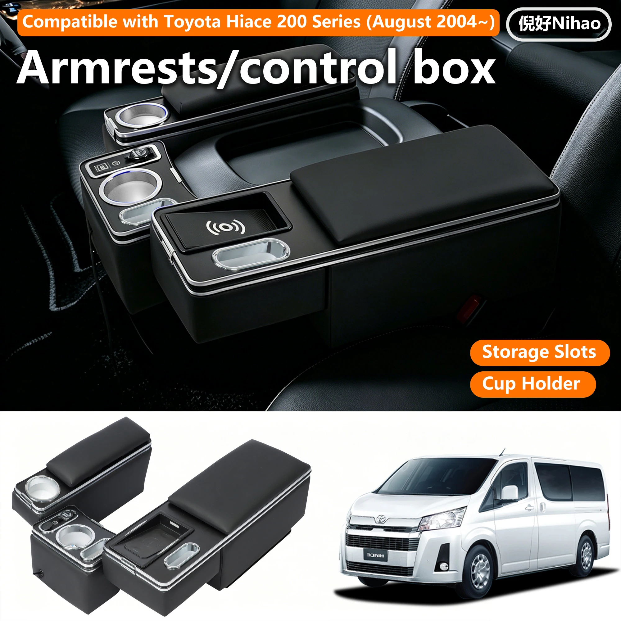 For Hiace 200 Series 3pcs Set Car Armrest Box Storage 2014 Hiace Control Box Armrest Car Interior Accessories
