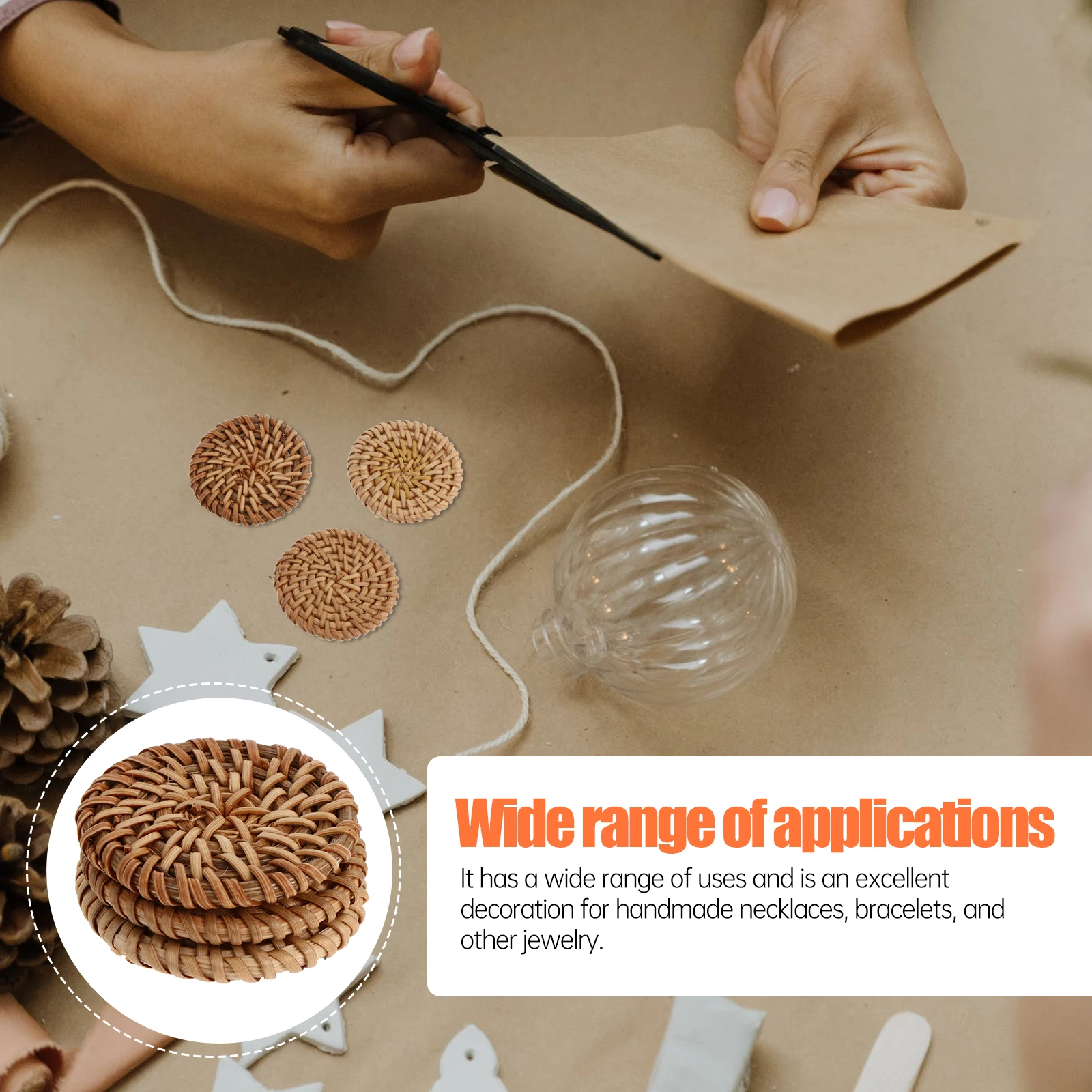 

3pcs Rattan Button Earrings Craft Accessories Woven Pendant DIY Jewelry Making Charms Elegant Design Practical Decorative