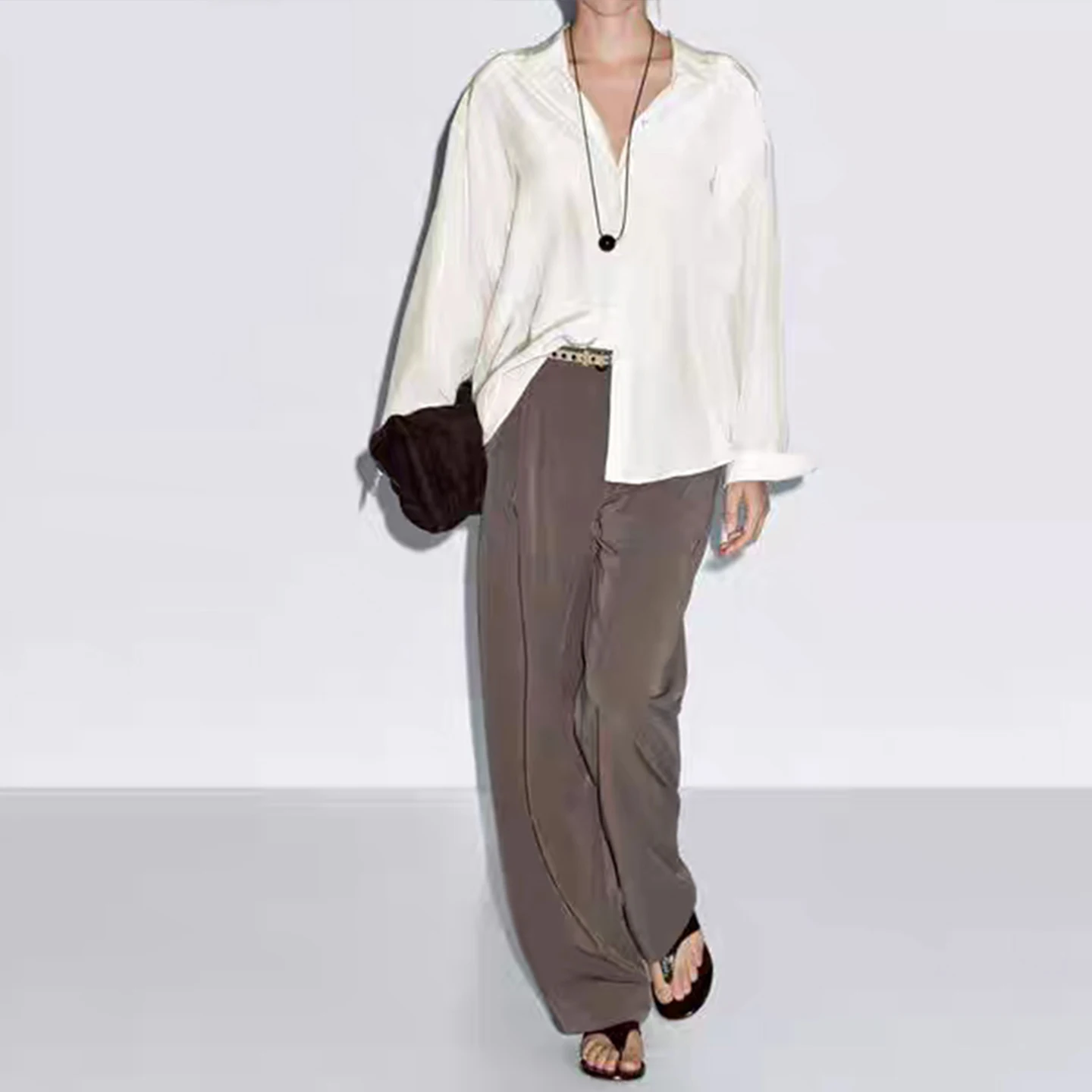 

2025 Autumn New Sle Women's Long Sve irt Dra Lapel Commuter Wind Faionable Ele Busin Casual Ladies irt