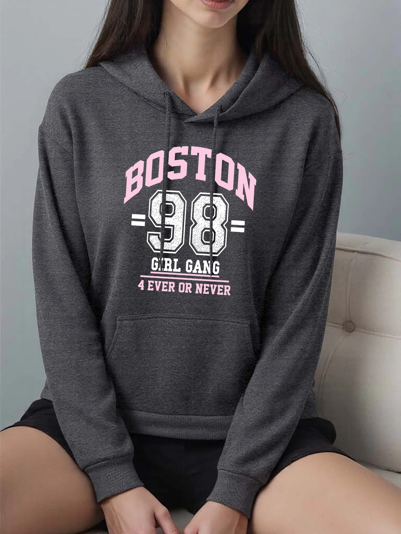 

Бостонский город номер 98, женская толстовка с буквенным принтом для девочек, осенние толстовки в стиле Харадзюку, флисовая уличная одежда в стиле хип-хоп, мягкая толстовка с карманами