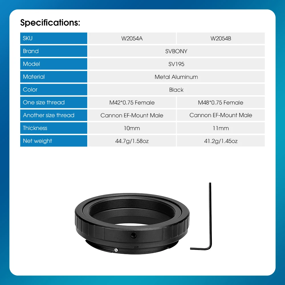 SVBONY Adapterring M42 auf Canon EF Port SLR-Kamera (T2-EOS), M48 auf Canon EF Port SLR-Kamera (M48-EOS) – Detail 6