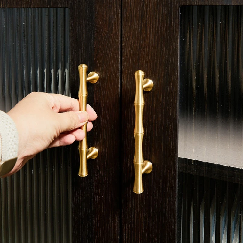 New Chinese Style Solid Brass Handles for Furniture Bamboo Node Shaped Cabinet Knobs and Handles Golden Kitchen Drawer Handles