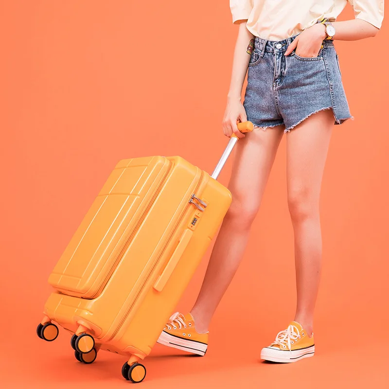 Fashion Rolling Luggage Travel Suitcase 20 Inch Carry-on Trolley Case Unisex Password Trunk Large Capacity Box Front Opening