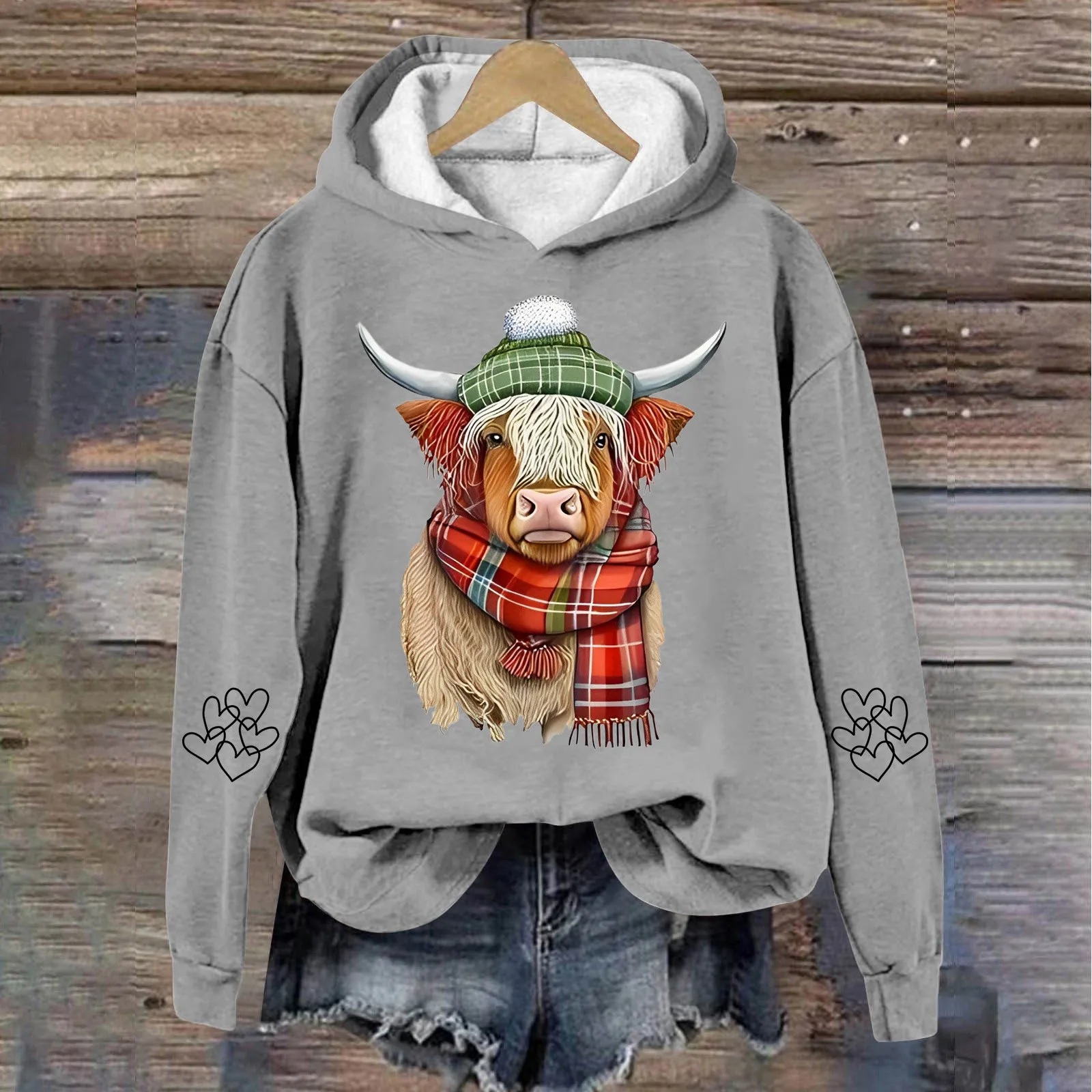 Cow Sweatshirts for Women Cute Cow Sweatshirt for Women Western Cow Print Shirt Country Western Casual Hooded Pullover Pink