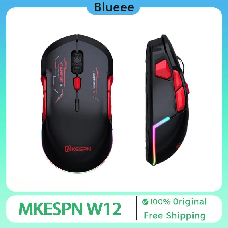 MKESPN W12 10-button Wireless Bluetooth Macro Gaming Mouse Tri-mode Multi-channel Rechargeable Macro Definition Ergonomic Mouse