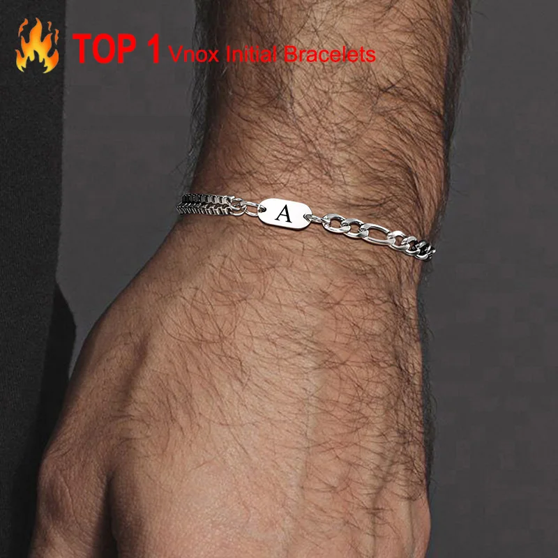 

Браслеты Vnox с инициалами A-Z для мужчин и женщин, цепочка Фигаро, не тускнеющая, двойной слой, цепочка с звеньями-коробочками, подарок с именем для него