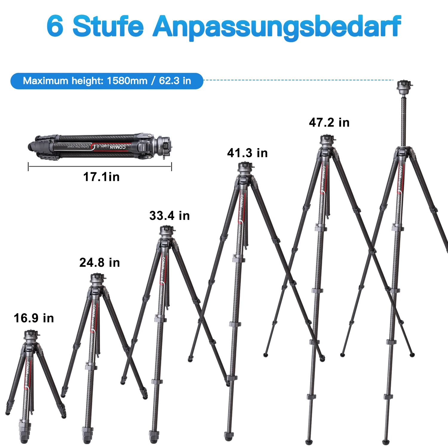 COMAN-trípode de fibra light-g/W para cámara, trípode compacto ligero profesional para cámara de viaje, soporte de liberación rápida para DSLR