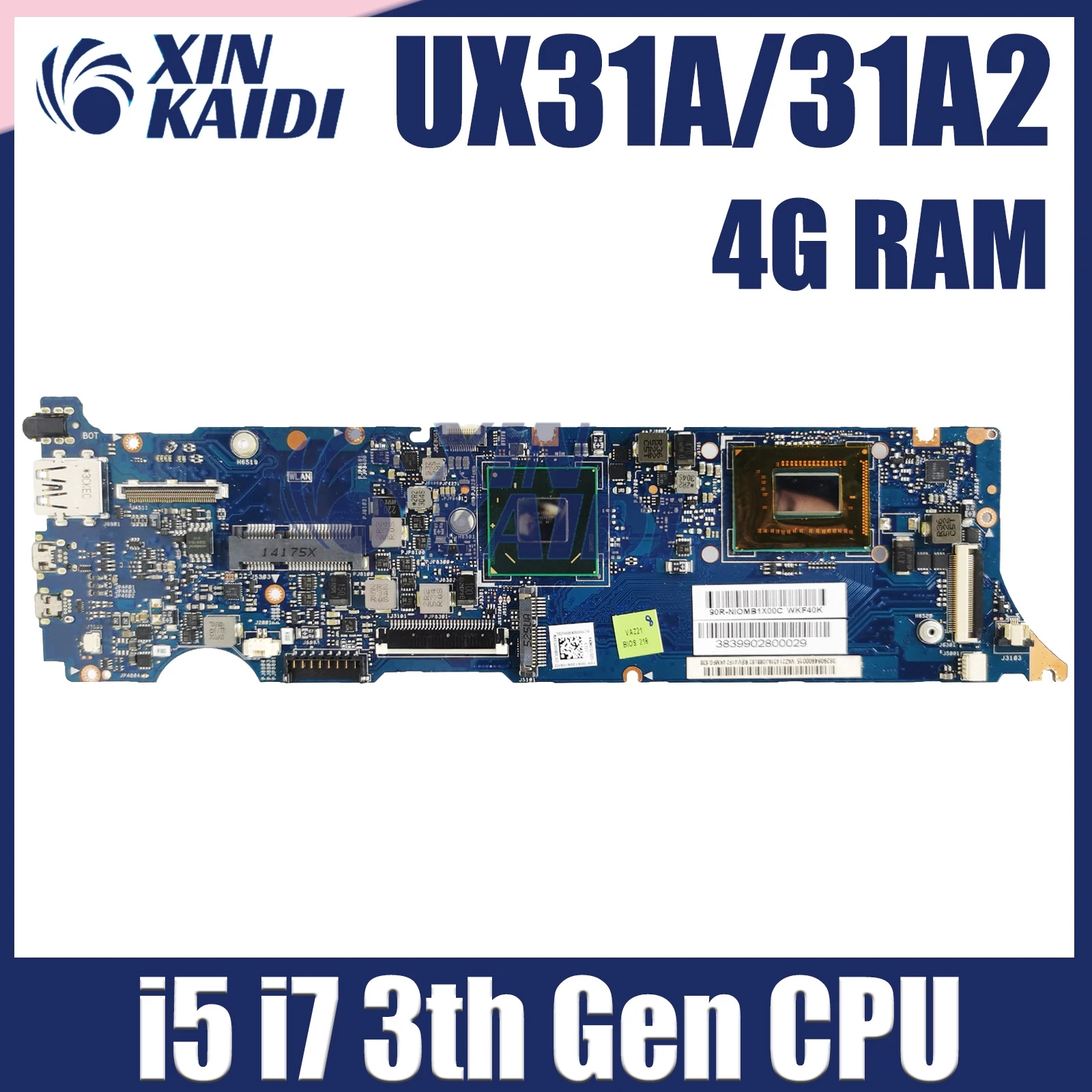 

UX31A UX31A2 Mainboard for ASUS ZenBook UX31A UA31A2 With I7 I5 3th Gen CPU 4GB-RAM Laptop Motherboard 100% Test OK