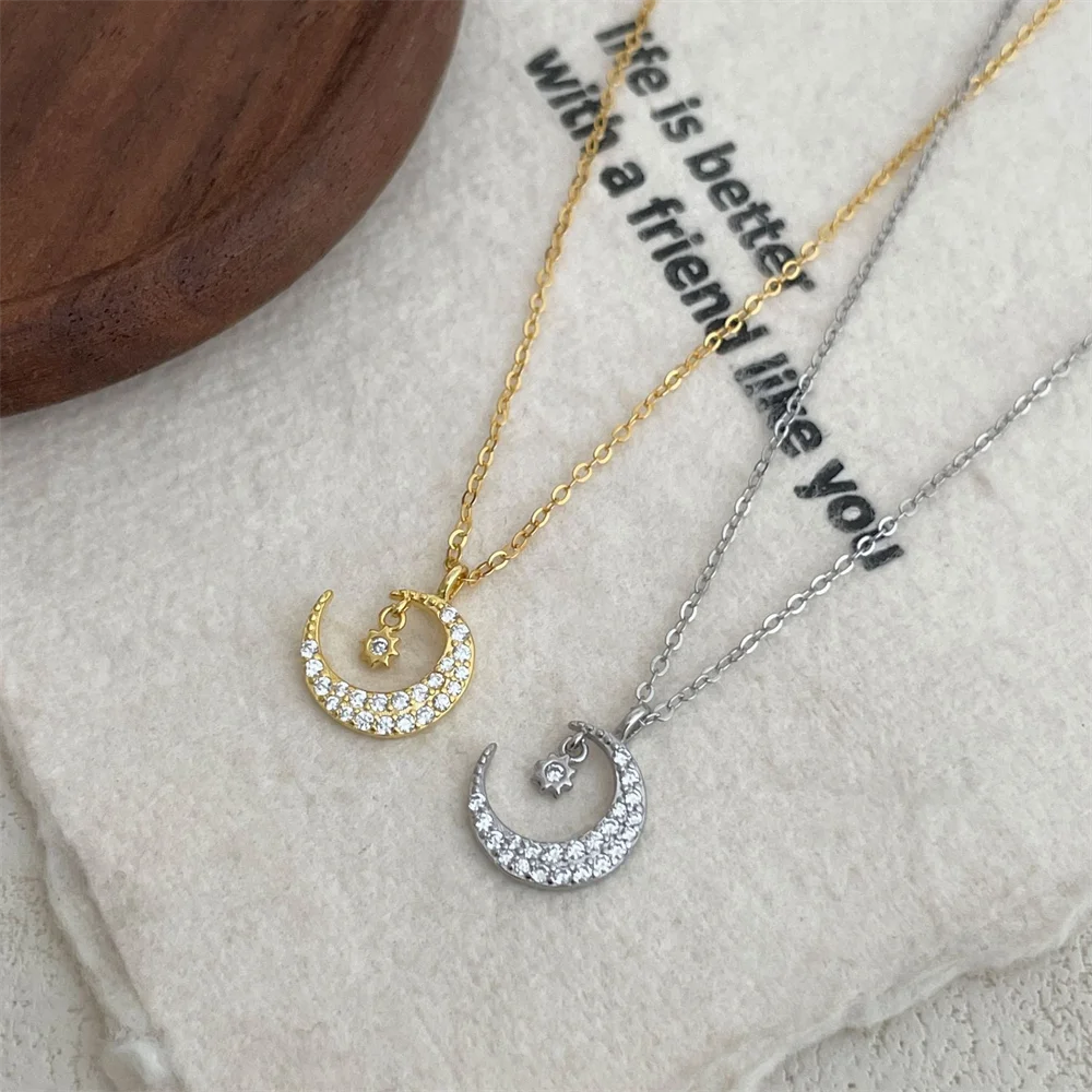 

S925 Sterling Silver Niche Delicate Collarbone Chain, Korean INS Style, 18K Gold-plated Moon Star Jewelry