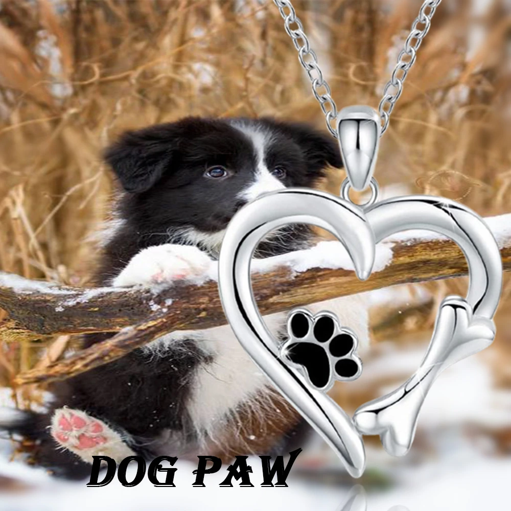 Creative Heart Shape Dog Paw Bone Pendant Necklace for Women Fashion Pet Jewelry Accessories Puppy Memorial Gifts collares