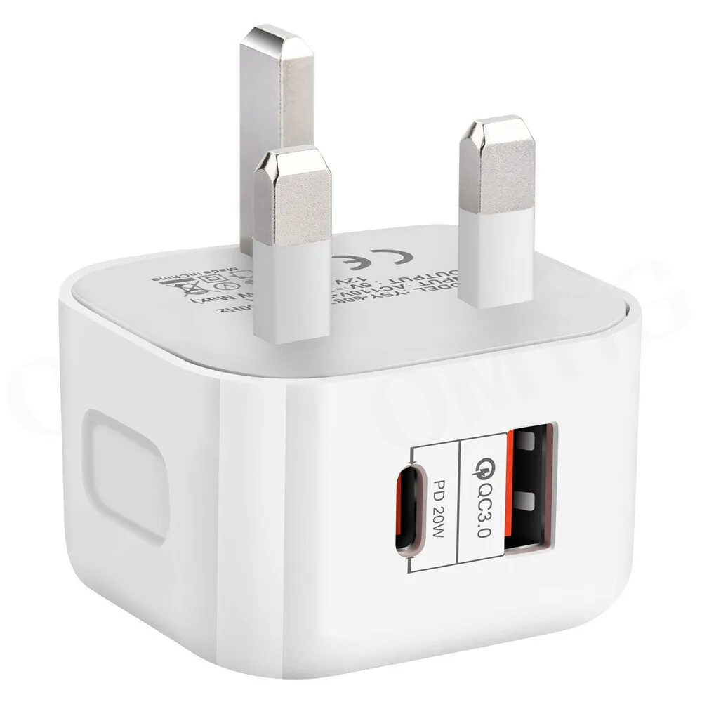 Hong Kong Version PD Charger 20W Fast Suitable For Apple 15/12/13/14 Charging Head Type-C+USB Dual Port European Iphone 14/13