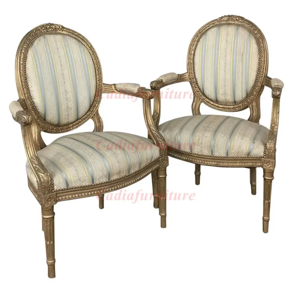 French Country Design Solid Wood Frame Living Room Furniture Leisure Chairs Hand Made Fabric Accent Chairs
