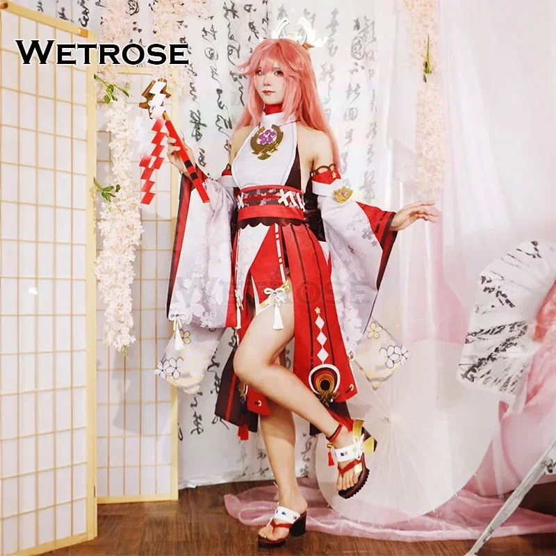 

【Wetrose】In Stock Yae Miko SSR Cosplay Costume Genshin Impact Yae Miko Halloween Guji Fox Kitsune Girl Full Set Wig Ear Shoes