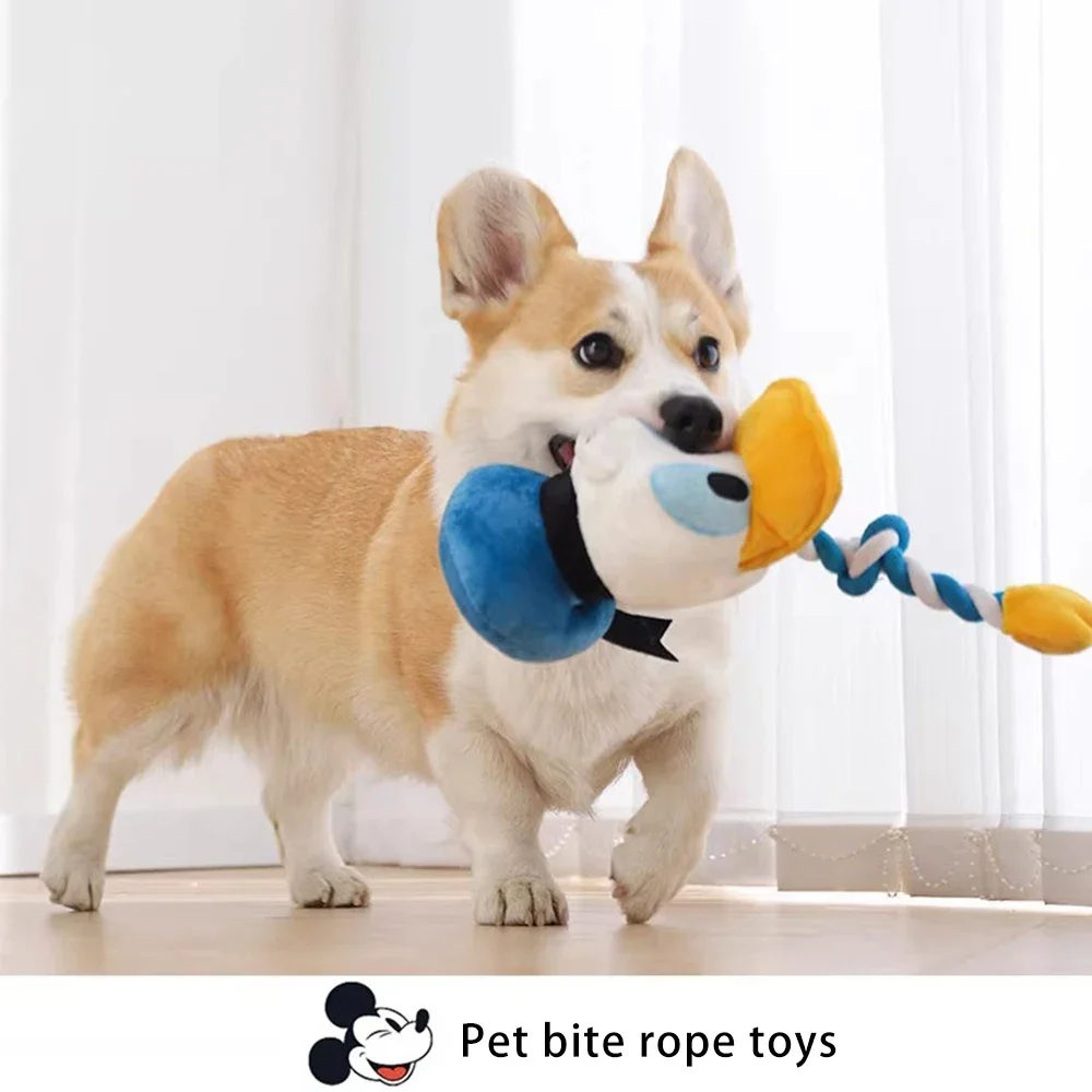 Juguete para mascotas de Mickey y Donald con chirriador y remolque de cuerda, juego interactivo para perros, masticar duradero para perros con diseño clásico de dibujos animados