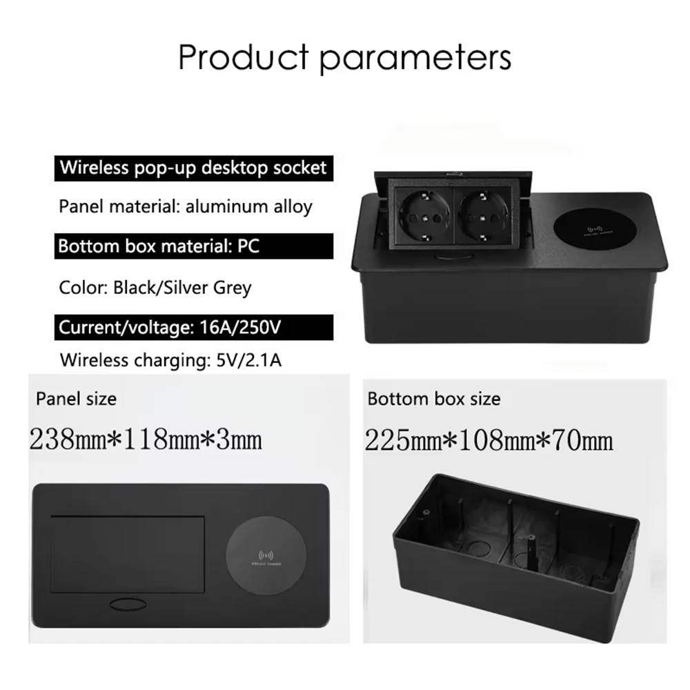 Power Supply Data Socket With Wireless Charger Conference Pop-up Hidden Desktop Socket DIY Combination USB Type-C Port RJ45