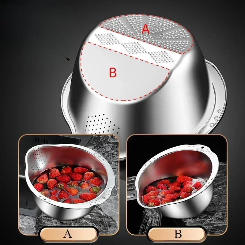 Kitchen Vegetable Washing Basin Filter Dishwashing Tub Dishes Container Drainer Stainless Steel Dishes Dish Drainer Home Things