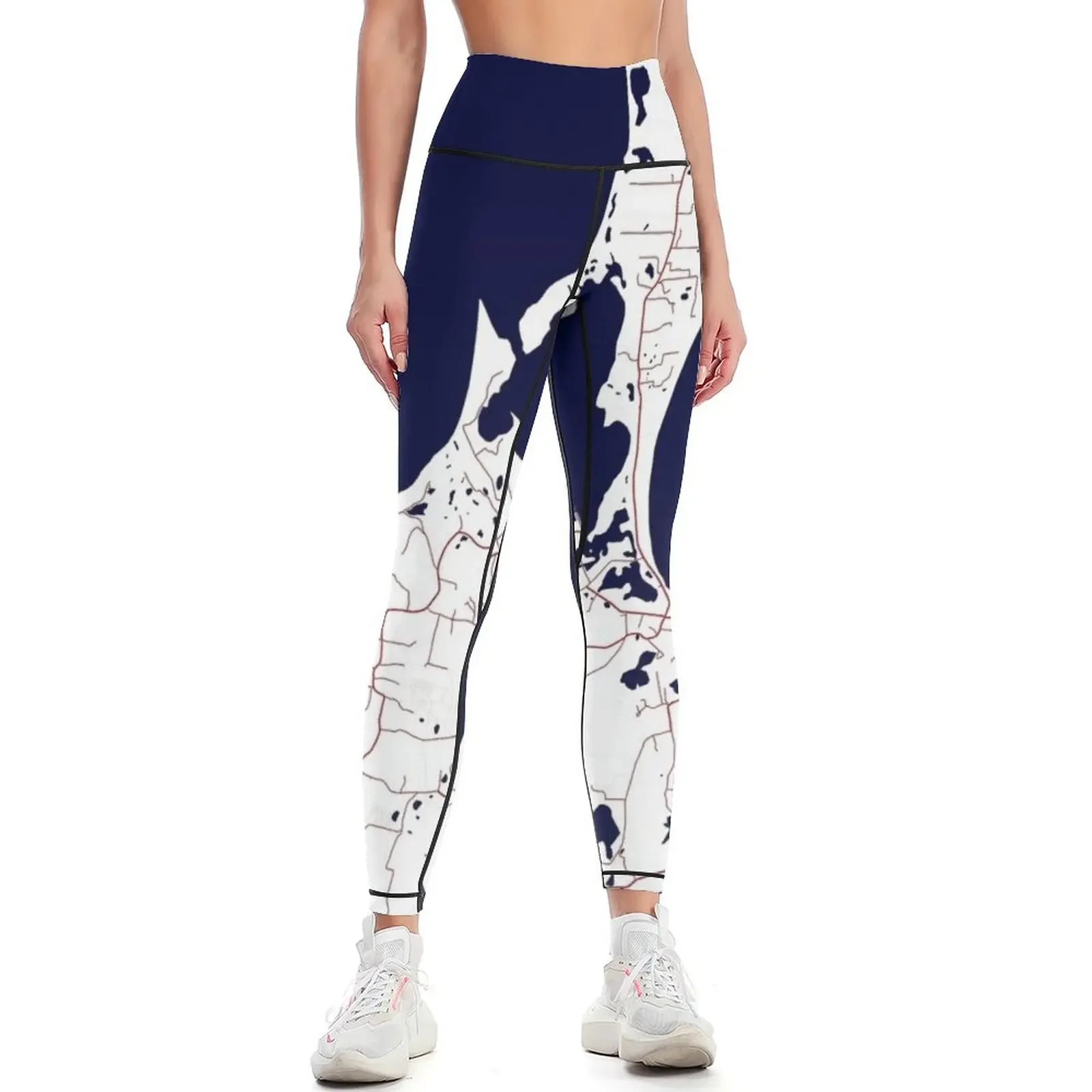 

Custom Map Print of Block Island Leggings Pants sport Sports female Women's gym gym top Womens Leggings