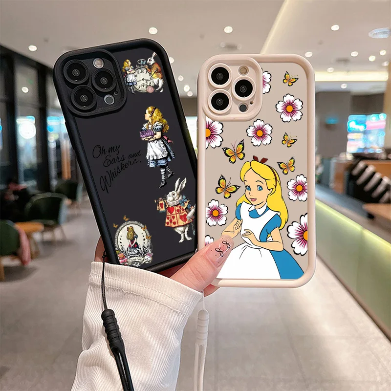 Alice in Wonderland CUTE Cover For Apple iPhone 16 15 14 13 12 mini 11 8 7 Pro Max Plus Eyes Ladder Rope Soft Phone Case