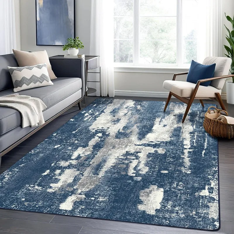 Area Rugs Living Room Bedroom Machine Modern Abstract Soft Large Blue Rugs with Non Slip Backing, Floor Carpet for Dining Room