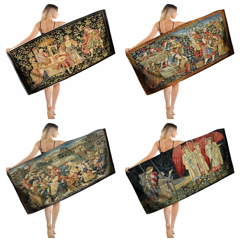 

Medieval Mille Fleurs Style Wine Bumper Harvest Shepherds In Round Dance Pastoral Quick Drying Towel By Ho Me Lili